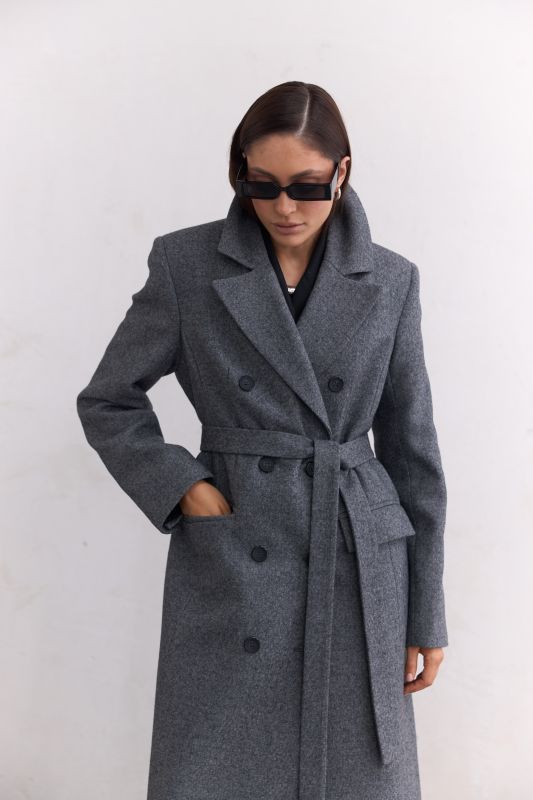Удлиненное классическое шерстяное пальто (Серое)