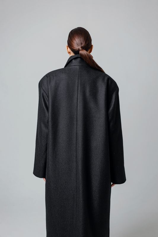 Шерстяное прямое пальто (Черный)