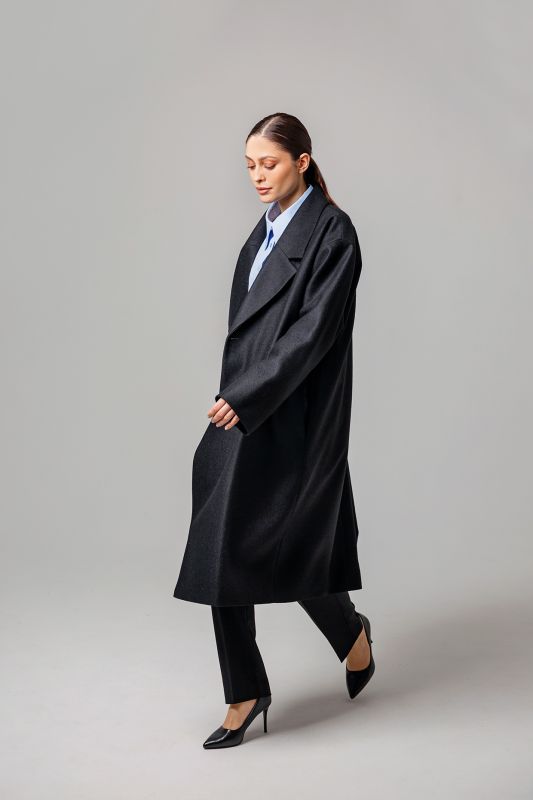 Шерстяное прямое пальто (Черный)