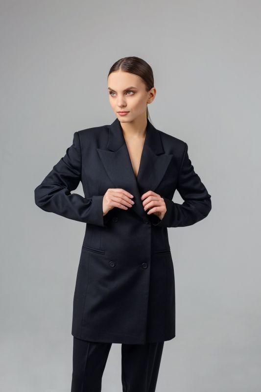 Двубортный приталенный жакет-платье (Черный)